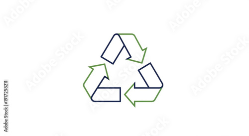 Recycling symbol with green and blue arrows on white background representing eco friendly and sustainable practices