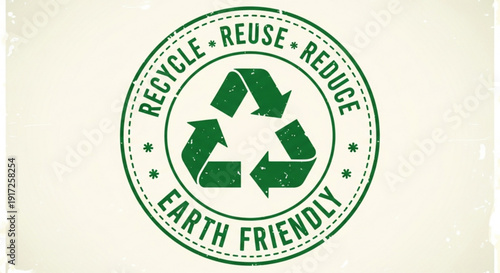 Green earth friendly recycle reuse reduce stamp on beige background