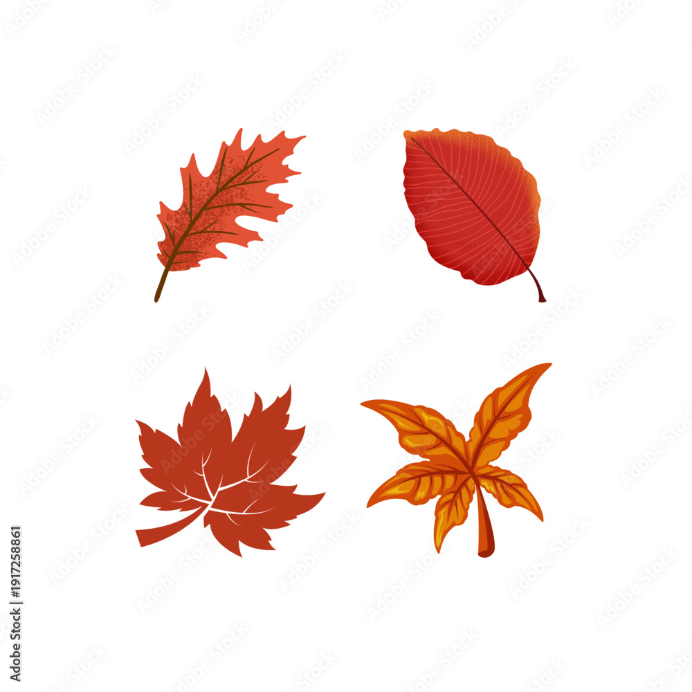 Fototapeta premium Autumn fall leaves illustration set with warm seasonal colors