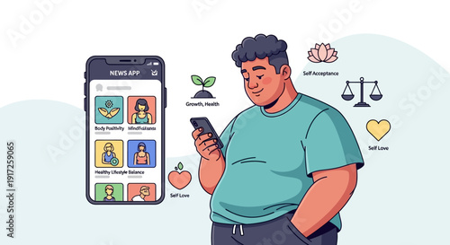 Man using a health and wellness app on his smartphone, focusing on self-care and balance