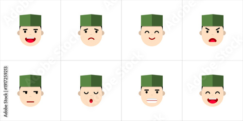 Set of vector Muslim boys wearing cap with various expressions