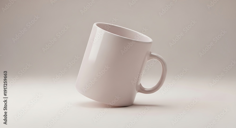 Fototapeta premium Minimalist light pink ceramic mug with simple handle placed on neutral gradient background