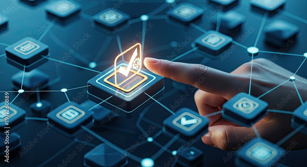 custom made wallpaper toronto digitalA hand interacts with a digital interface featuring icons and connectivity lines