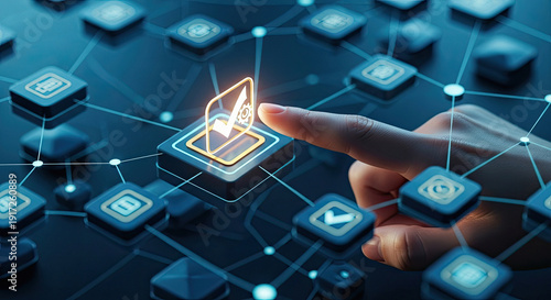 Wallpaper Mural A hand interacts with a digital interface featuring icons and connectivity lines Torontodigital.ca