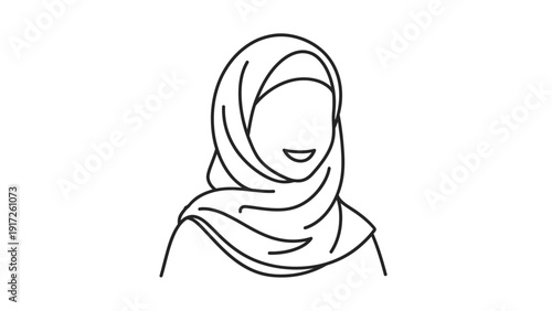 Line Art of a Smiling Woman Wearing Hijab