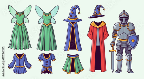 Fantasy Costume Collection - Fairy, Wizard, and Knight Outfits.
