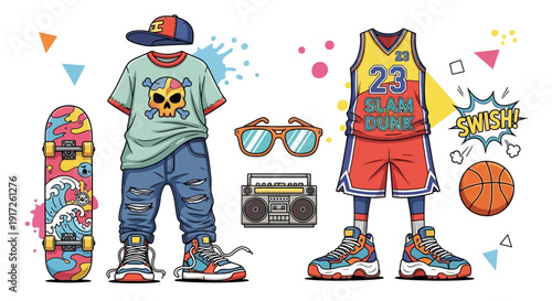 Vibrant Streetwear Collection - A Fusion of Skate and Basketball Culture.