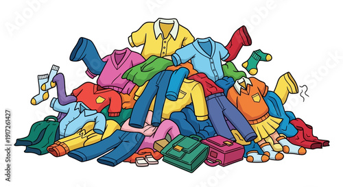Colorful Pile of Clothes Illustration for Laundry Day.