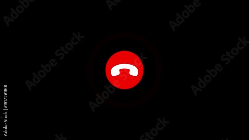 Red hang up button animation on black background, call disconnect symbol, communication end