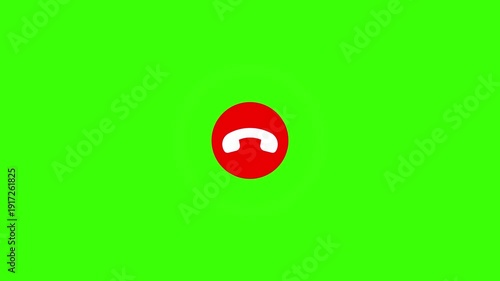 Red button animated, call decline button animation on green screen, ending video call or phone call