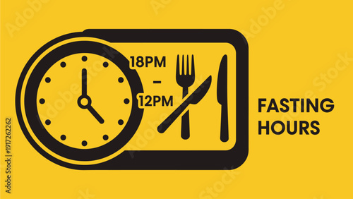 Fasting Schedule Illustration with Clock and Utensils
