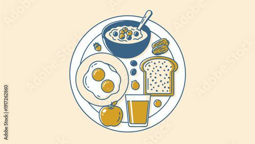 Delicious Breakfast Plate with Eggs Toast and Juice