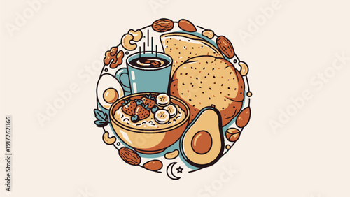 Healthy Breakfast Foods Illustration