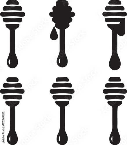 Honey Dipper Stick Silhouette Vector Icon, Honey Dipper Stick Vector Set