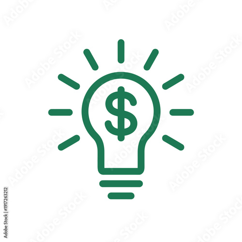 A green minimalist light bulb with a dollar sign inside simple 1