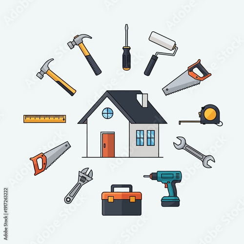 Home renovation tools set flat design.