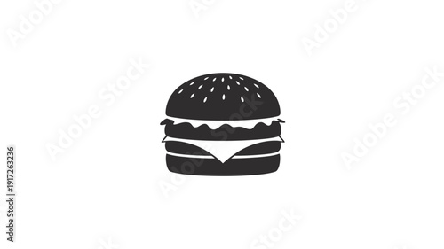 A Minimalist Black and White of a Burger with Sesame Seeds on the Bun