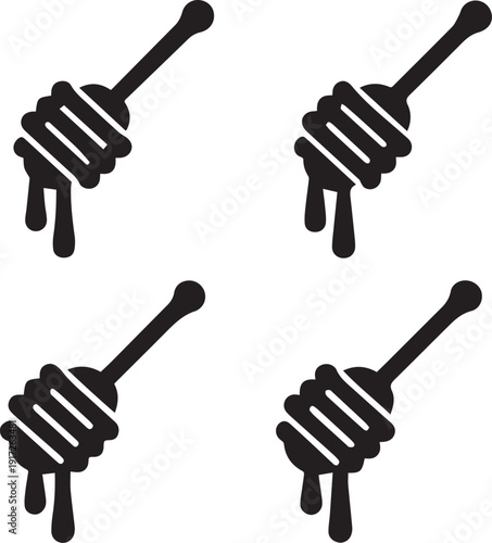 Honey Dipper Stick Silhouette Vector Icon, Honey Dipper Stick Vector Set