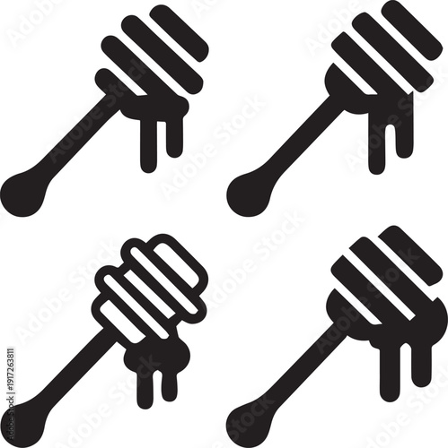 Honey Dipper Stick Silhouette Vector Icon, Honey Dipper Stick Vector Set