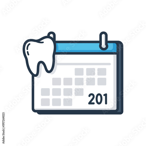 A calendar with a tooth on it shows a scheduled dental appointment for 201