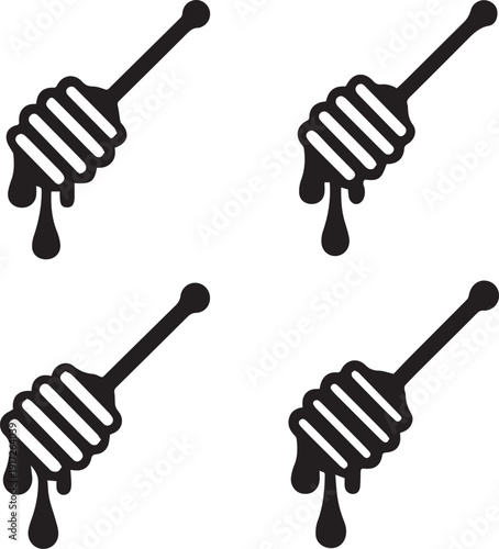 Honey Dipper Stick Silhouette Vector Icon, Honey Dipper Stick Vector Set