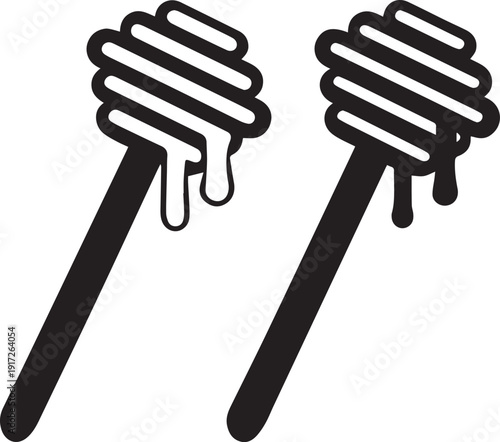 Honey Dipper Stick Silhouette Vector Icon, Honey Dipper Stick Vector Set