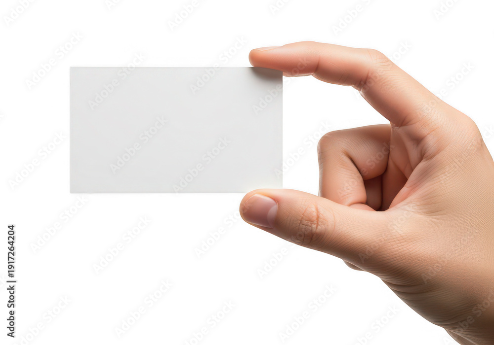 Obraz premium A hand holding a blank white card ideal for mockups on transparent background