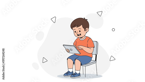 Young Boy Enjoying Tablet Computer, Digital Learning, Modern Childhood Lifestyle