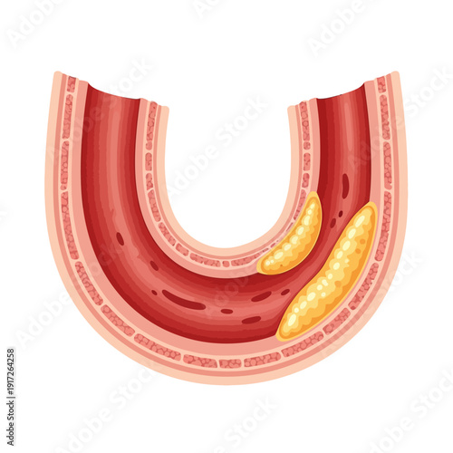 An illustration shows a cross-section of an artery with plaque buildup.
