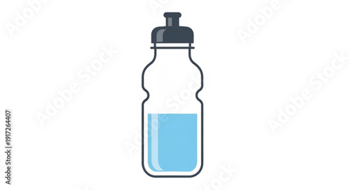 Water bottle with blue liquid and black cap isolated on white background