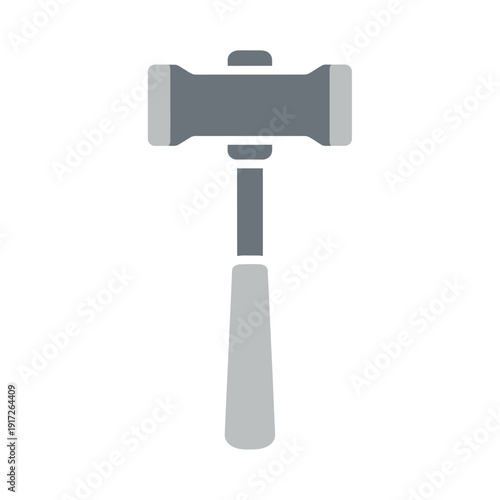 Gray rubber mallet with handle on white background for industrial use.