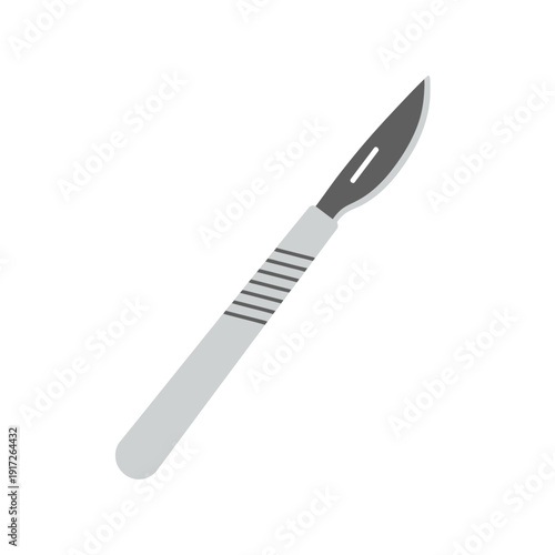 An illustration of a gray utility knife with a pointed blade and handle on a white background.