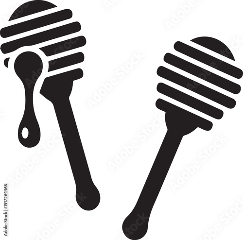Honey Dipper Stick Silhouette Vector Icon, Honey Dipper Stick Vector Set