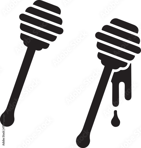 Honey Dipper Stick Silhouette Vector Icon, Honey Dipper Stick Vector Set