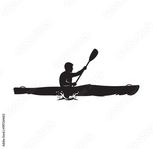 man in a kayak paddling through water on a white background