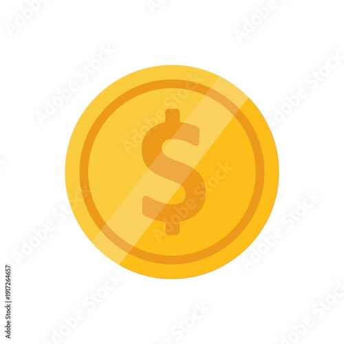 Illustration of a gold coin with a dollar sign on it in a flat design style.