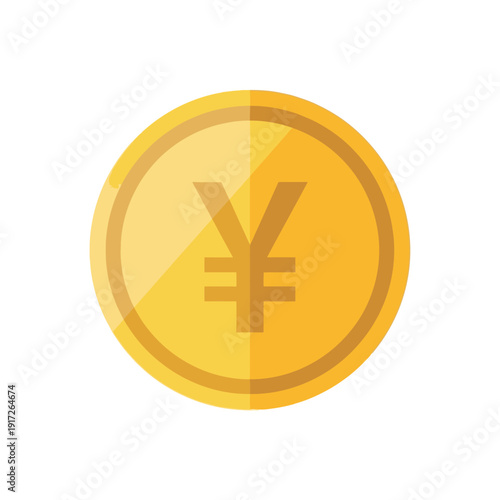 The image depicts a gold coin with a yen symbol on it.