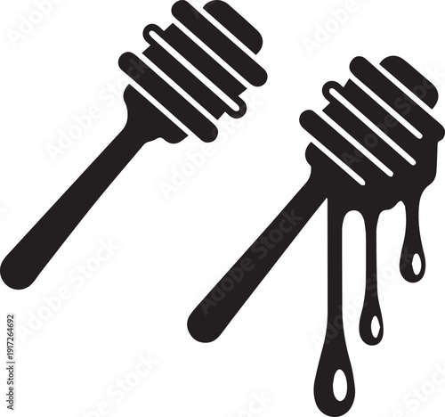 Honey Dipper Stick Silhouette Vector Icon, Honey Dipper Stick Vector Set