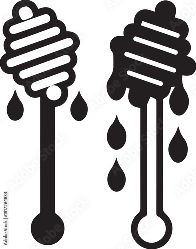 Honey Dipper Stick Silhouette Vector Icon, Honey Dipper Stick Vector Set