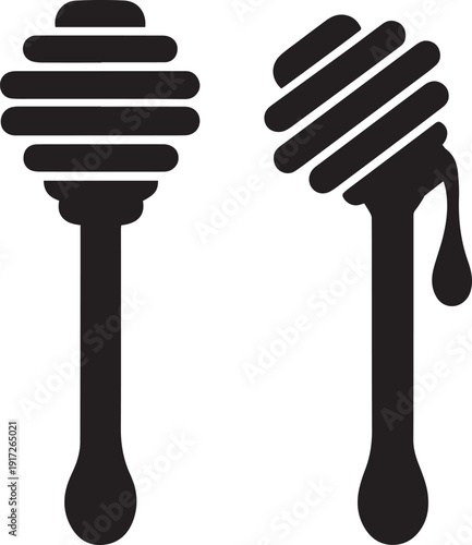 Honey Dipper Stick Silhouette Vector Icon, Honey Dipper Stick Vector Set