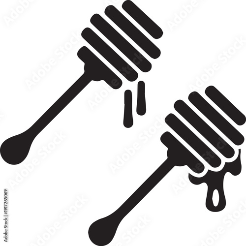 Honey Dipper Stick Silhouette Vector Icon, Honey Dipper Stick Vector Set