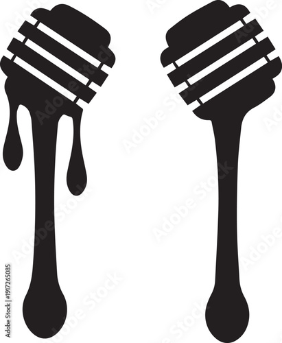 Honey Dipper Stick Silhouette Vector Icon, Honey Dipper Stick Vector Set