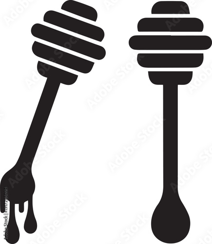 Honey Dipper Stick Silhouette Vector Icon, Honey Dipper Stick Vector Set