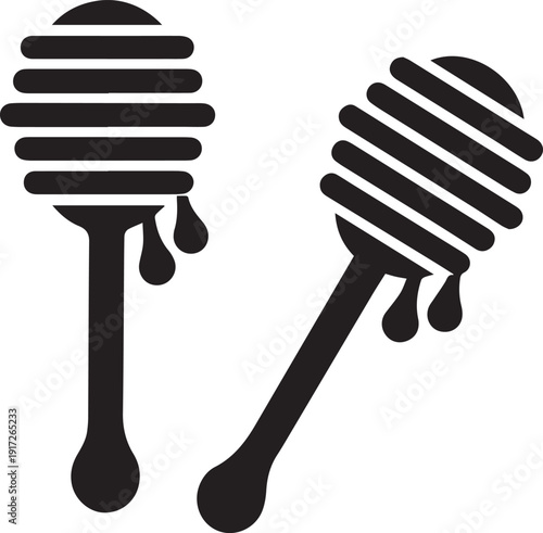 Honey Dipper Stick Silhouette Vector Icon, Honey Dipper Stick Vector Set