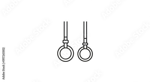 Black gymnastic rings hang from straps on white background