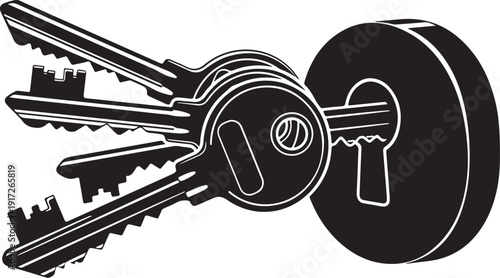 Set of keys with a keyhole on a white background