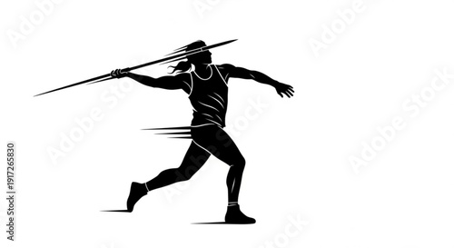 Athlete running with javelin in motion on white background