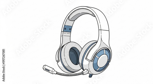 White and blue gaming headphones with cord and adjustable headband