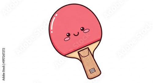 Cute cartoon ping pong paddle with smiling face and pink head