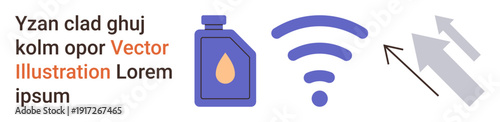 Connectivity, technology, wireless signals, data sharing, direction, information exchange. A wireless symbol, data arrows and a bottle graphic are . Connectivity and technology concept